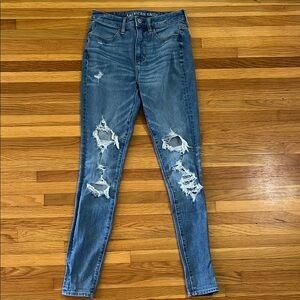 American Eagle Distressed Super Hi-Rise Jegging Sz 2 Regular